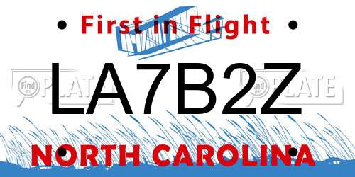 LA7B2Z North Carolina License Plate