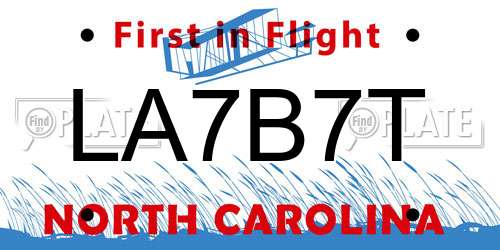 LA7B7T North Carolina License Plate