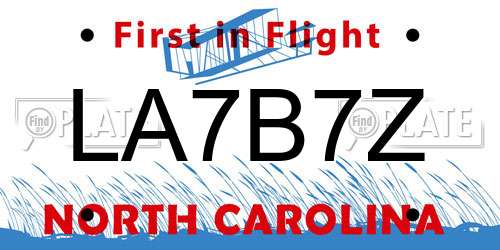 LA7B7Z North Carolina License Plate