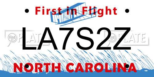 LA7S2Z North Carolina License Plate