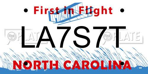 LA7S7T North Carolina License Plate