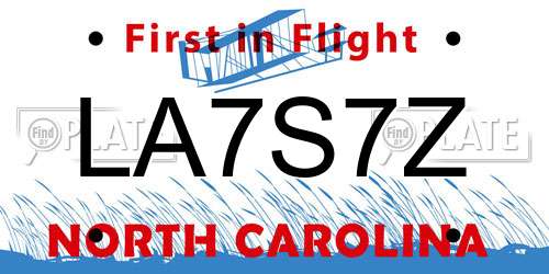 LA7S7Z North Carolina License Plate