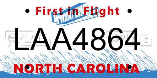 LAA4864 North Carolina License Plate