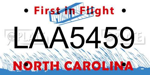 LAA5459 North Carolina License Plate