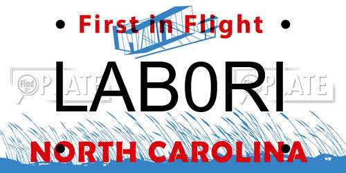 LAB0RI North Carolina License Plate