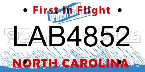 LAB4852 North Carolina License Plate