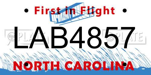 LAB4857 North Carolina License Plate