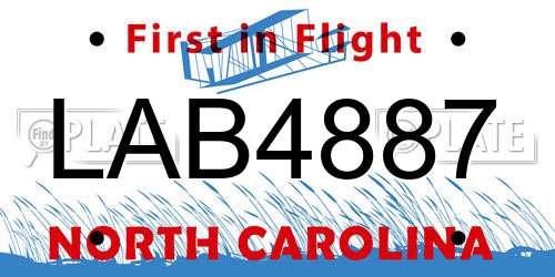 LAB4887 North Carolina License Plate