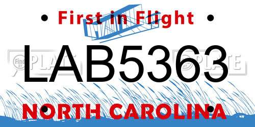 LAB5363 North Carolina License Plate