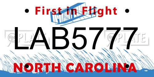 LAB5777 North Carolina License Plate