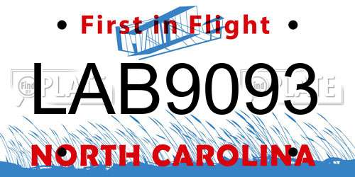LAB9093 North Carolina License Plate
