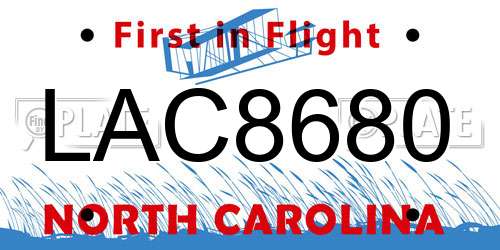 LAC8680 North Carolina License Plate