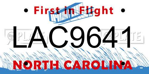 LAC9641 North Carolina License Plate