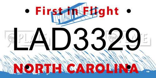 LAD3329 North Carolina License Plate