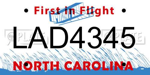 LAD4345 North Carolina License Plate