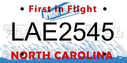 LAE2545 North Carolina License Plate