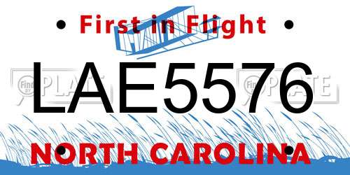 LAE5576 North Carolina License Plate