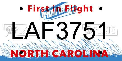 LAF3751 North Carolina License Plate