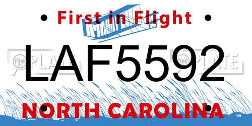 LAF5592 North Carolina License Plate