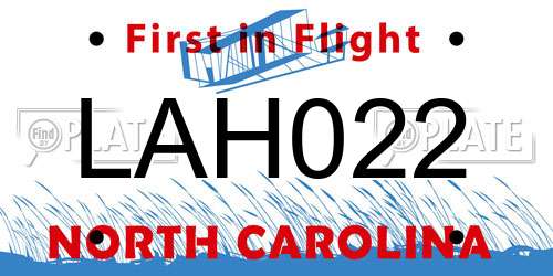 LAH022 North Carolina License Plate