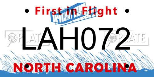 LAH072 North Carolina License Plate