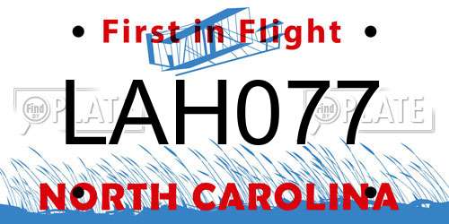LAH077 North Carolina License Plate