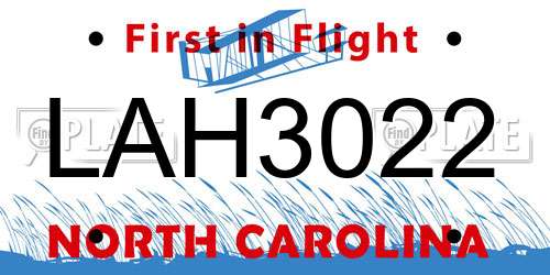 LAH3022 North Carolina License Plate