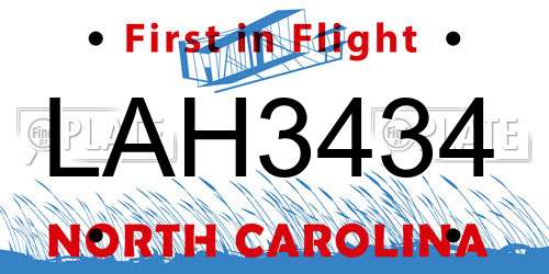 LAH3434 North Carolina License Plate
