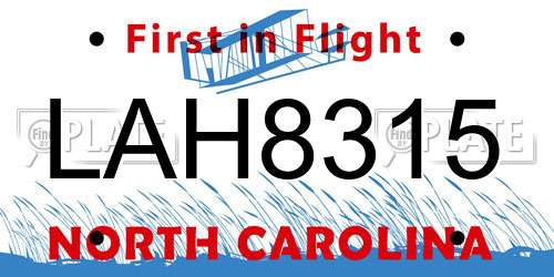 LAH8315 North Carolina License Plate