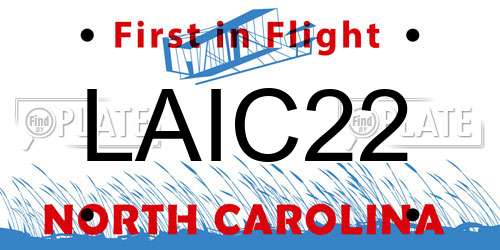 LAIC22 North Carolina License Plate