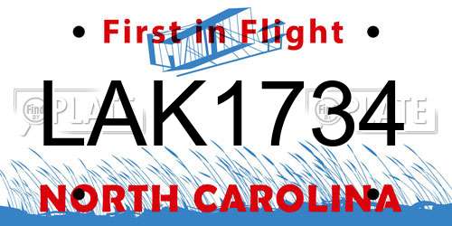LAK1734 North Carolina License Plate
