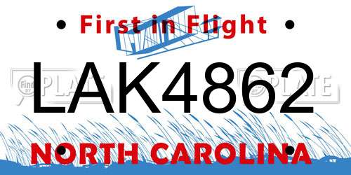 LAK4862 North Carolina License Plate