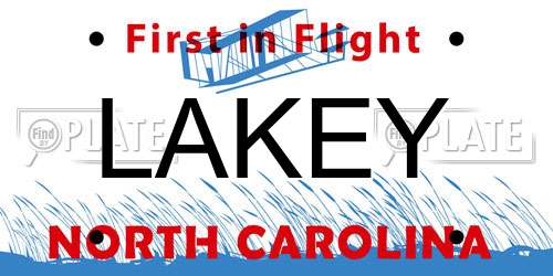 LAKEY North Carolina License Plate