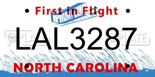 LAL3287 North Carolina License Plate