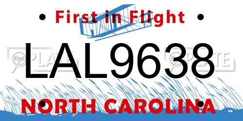 LAL9638 North Carolina License Plate