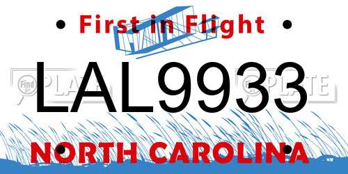 LAL9933 North Carolina License Plate