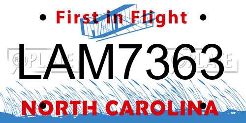 LAM7363 North Carolina License Plate