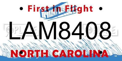 LAM8408 North Carolina License Plate