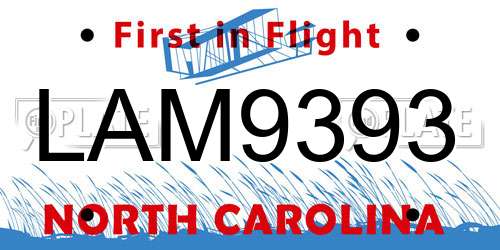 LAM9393 North Carolina License Plate