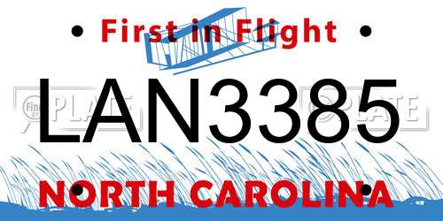 LAN3385 North Carolina License Plate