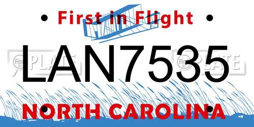 LAN7535 North Carolina License Plate