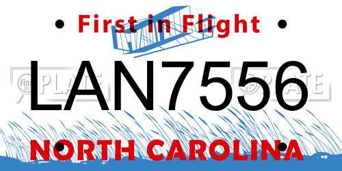 LAN7556 North Carolina License Plate