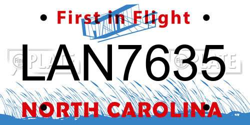 LAN7635 North Carolina License Plate
