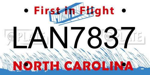 LAN7837 North Carolina License Plate