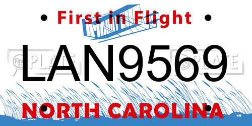 LAN9569 North Carolina License Plate