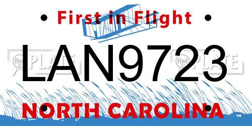 LAN9723 North Carolina License Plate