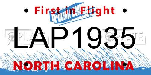 LAP1935 North Carolina License Plate