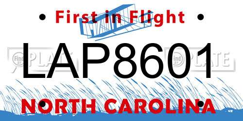 LAP8601 North Carolina License Plate