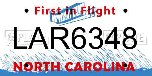 LAR6348 North Carolina License Plate