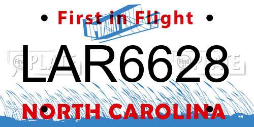 LAR6628 North Carolina License Plate